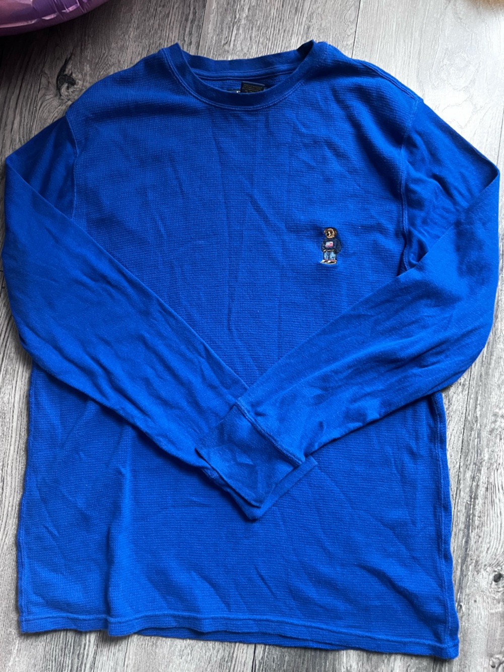 Polo Ralph Lauren Mens knit Bear logo Folded Waffle Long-Sleeve Shirt L - Picture 4 of 10
